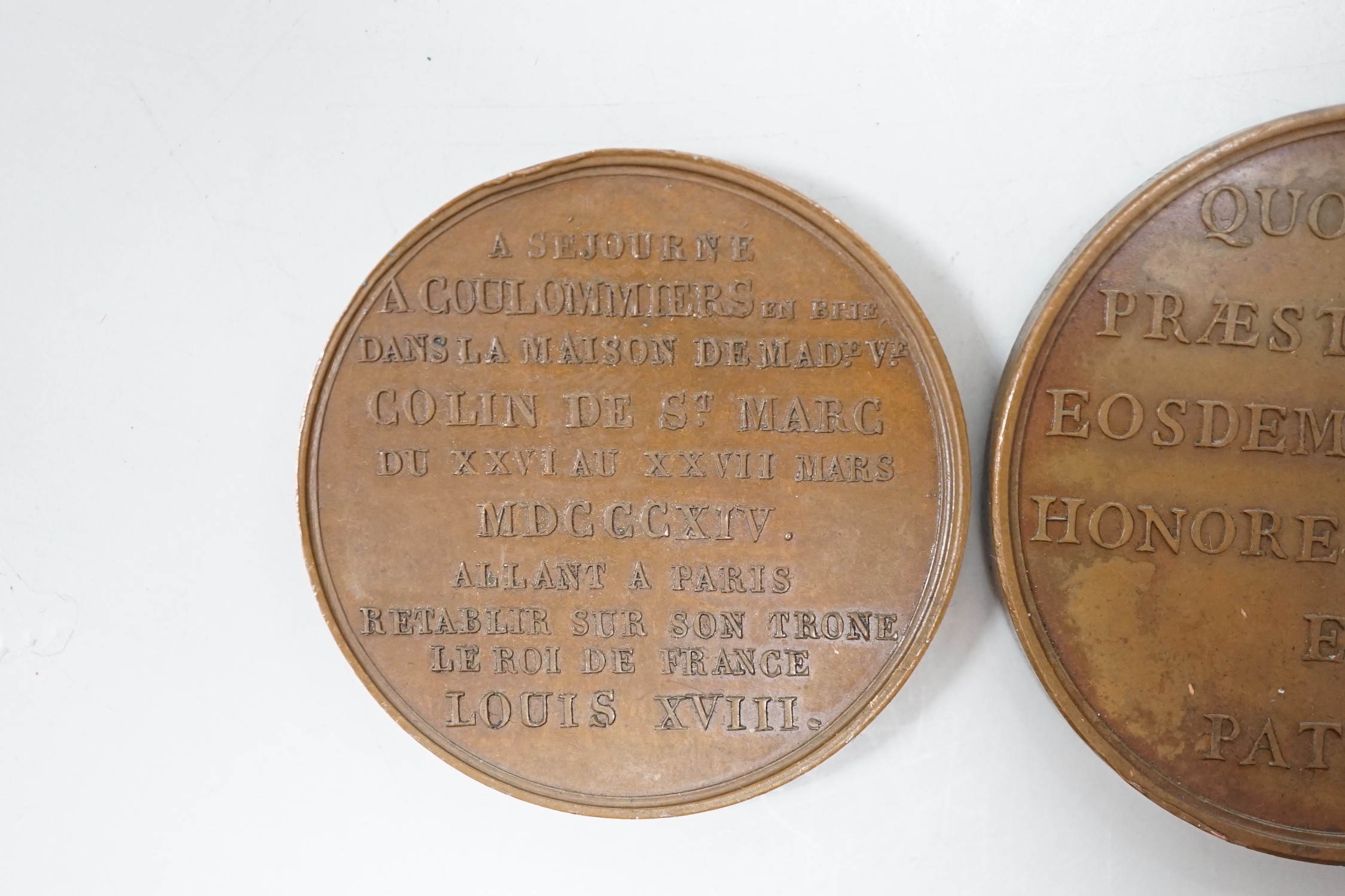 Two 18th/19th century Russia commemorative medals – a Death of Princess Tatiano Galitsyn copper medal 1757 and an Alexander I Visit to Paris bronze medal 1814